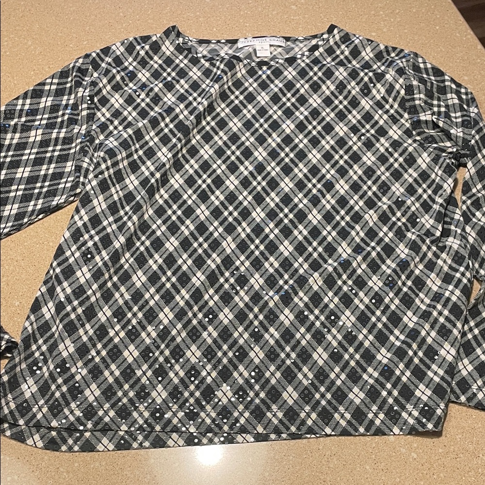 Josephine Chaus Black and White Plaid Top